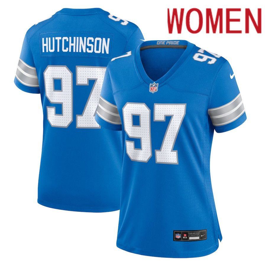 Women Detroit Lions 97 Aidan Hutchinson Nike Blue Game NFL Jersey